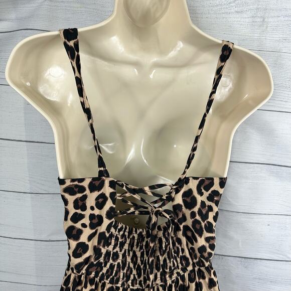 Band of Gypsies Womens size Small Leopard Wide Leg Split Hem Jumpsuit Mob Wife - Picture 10 of 12